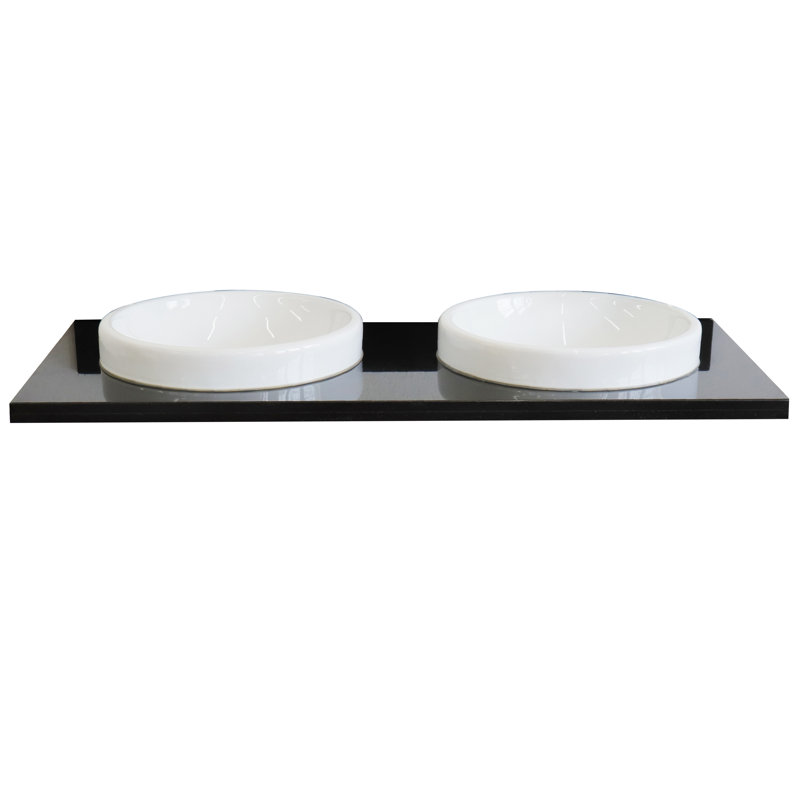 Plateau de meuble-lavabo double 49 po avec lavabo, Black Galaxy Granite