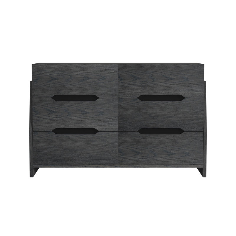 Itsumi Solid Wood 6-Drawer Dresser, Black, Black