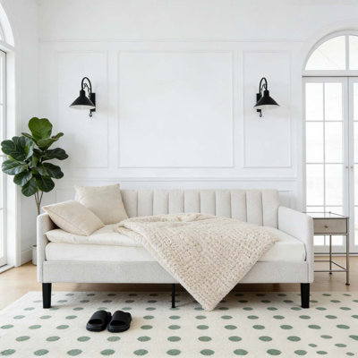 Upholstered Daybed Ribbed Tufted Backrest Modern Design Foam Comfort