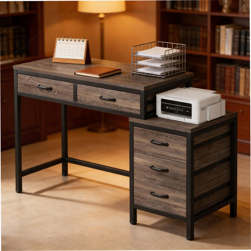 Bureau de style industriel, bureau d'ordinateur, table d'écriture, Brun rustique