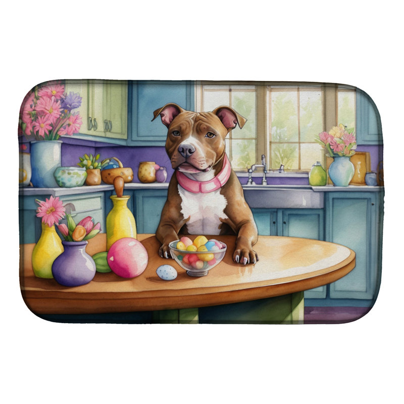 Decorating Easter Pit Bull Terrier Dish Drying Mat