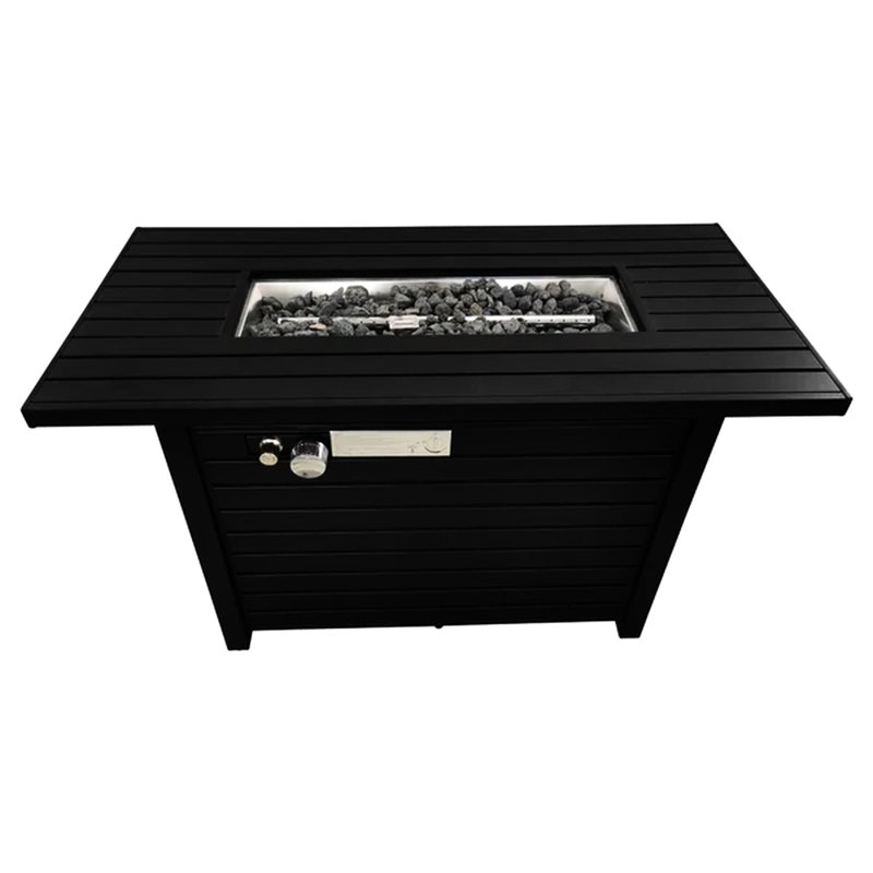 42" W Steel Outdoor Fire Pit Table With Lid, 25" H, Black, Modern, Adjustable Flame, Stainless Correct Area