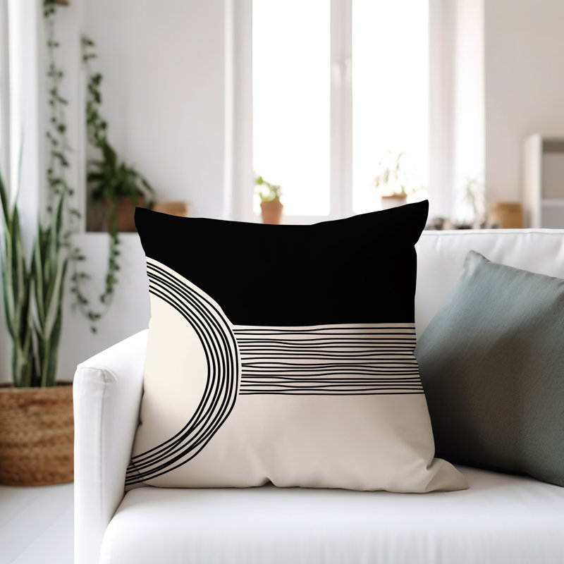 Cassie Outdoor Reversible Throw Pillow, 15"H x 15"W, Cream/Black