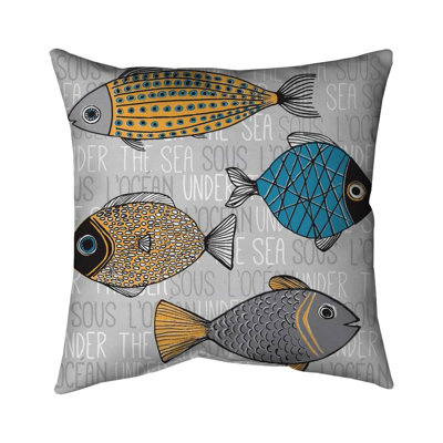 Fishes Illustration Pillow | Aquatic Animals Bedroom Decor