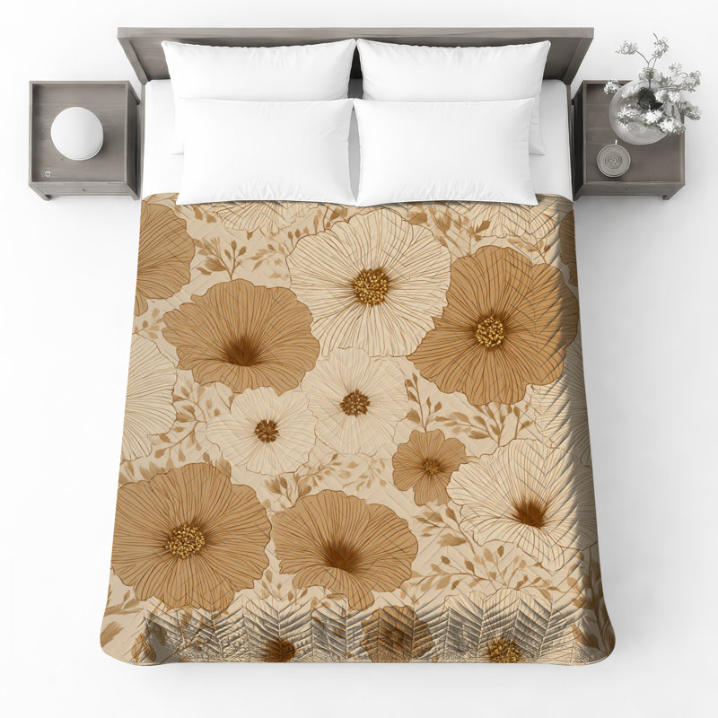Couvre-lit matelassé à motif floral beige toutes tailles, Grand lit
