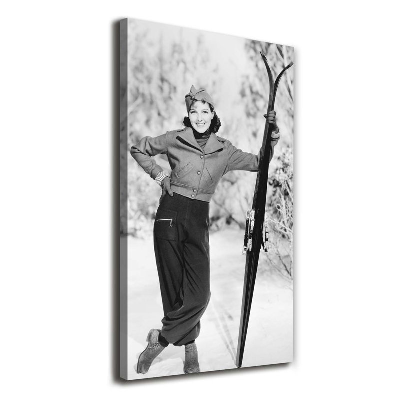 Woman With Skis - Wrapped Canvas Print
