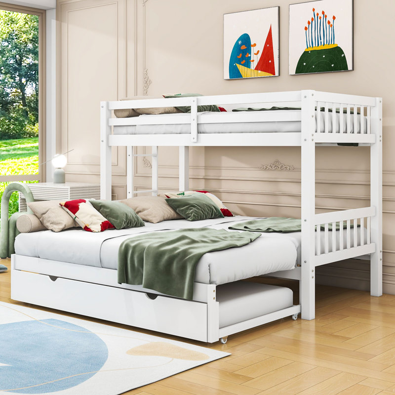 Dorriel Twin Over Twin/King Wooden Convertible Bunk Bed With Twin Size Trundle, White