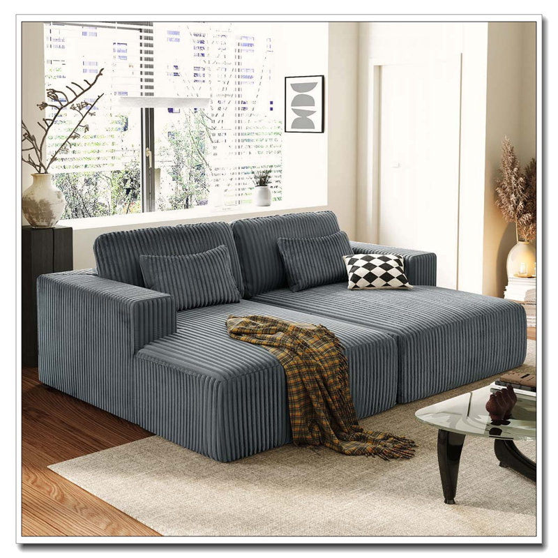 Canapé-lit double en velours côtelé avec 2 coussins Corduroy, Gris