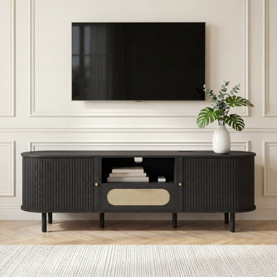 Mid-Century Modern Fluted TV Stand with Adjustable Shelves