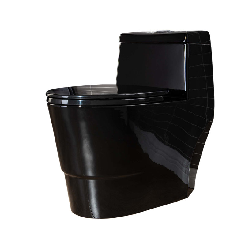 1.28 GPF Elongated ADA Height One Piece Dual-Flush Toilet with Soft-Closing Seat,MAP Flushing 1000G, Black