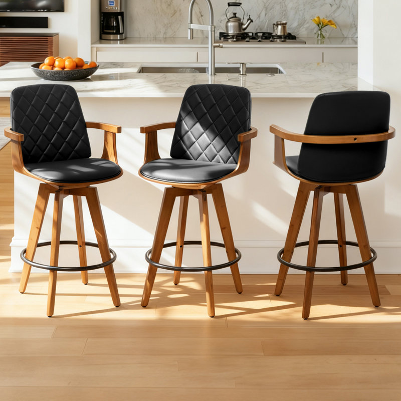 Swivel Upholstered Counter Stool, Counter Stool (26.37" Seat Height), Black