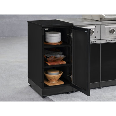 Ensemble d'armoires d'extérieur gris ardoise en aluminium 6 pièces avec 1 porte, 1 gril, 33 po au gaz naturel performant et 16 po Tops noirs Dekton