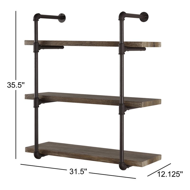 Bonnay 31.5" W 3-Tier Industrial Pipe Wall Shelf