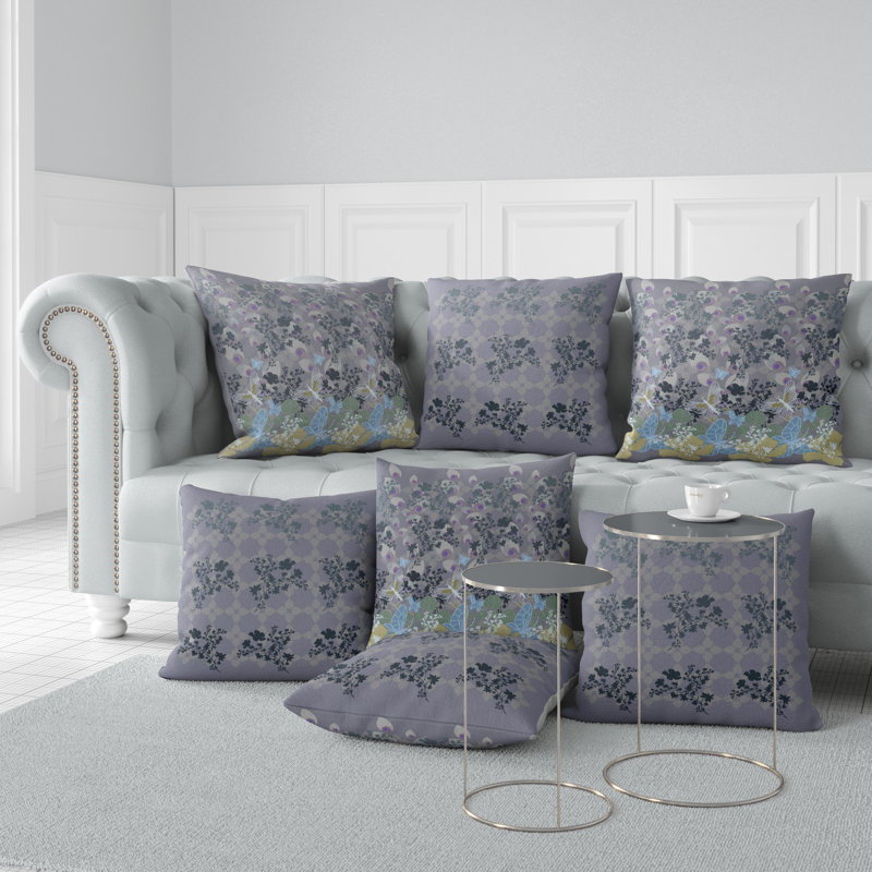Housse et insert de coussin intérieur / extérieur en polyester Papillon Paradise, 20 po x 20 po, Gris