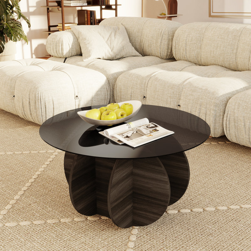 31.5" Round Glass Coffee Table, Gray
