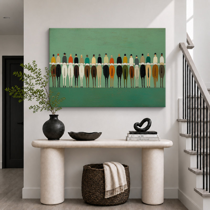 «Back View Jockey Linho with Horses on Green Field Art», reproduction d'art sur toile encadrée, H 32 po x l 48 po x P 1,5 po