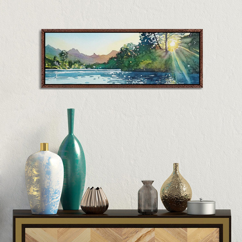 Spring Sunshine - Malibou Lake by Luisa Millicent - Panoramic Painting on Canvas, 30.48cm H x 91.44cm W x 3.81cm D