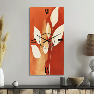 Formes en terre cuite dans l'ombre I - Horloge murale abstraite en métal orange, imprimée sur métal