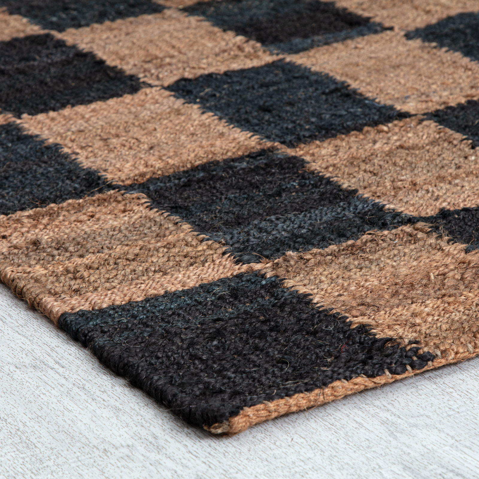 Madalene Tobacco Charcoal Checkered Jute Rug, Rectangle 8' x 10'