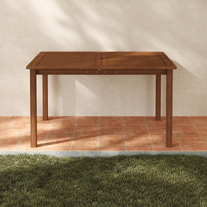 Table de salle à manger d'extérieur en bois avec trou pour parasol 59 po x 35,5 po Meranti