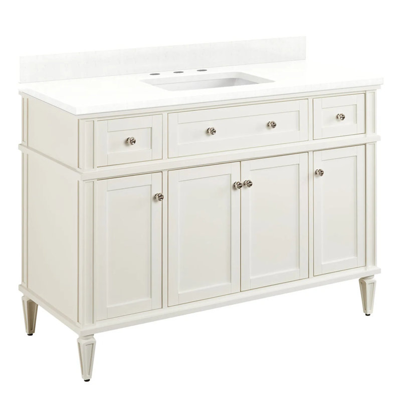 48" Elmdale Single Bathroom Vanity Set with Rectangular Undermount Sink, Feathered White Quartz, 8" Widespread, Soft White