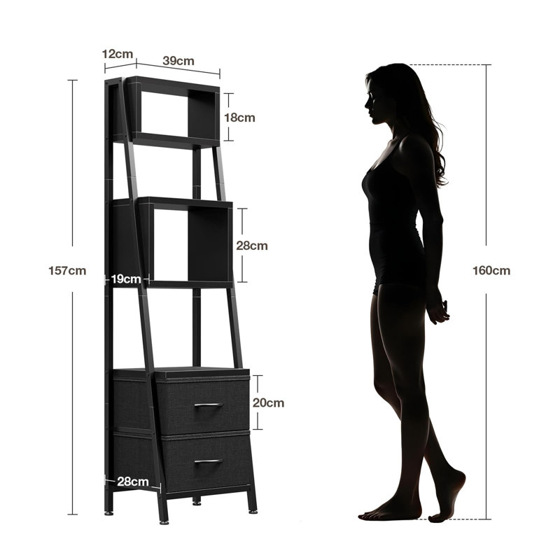 157cm H x 39cm W Metal Bookcase, Black