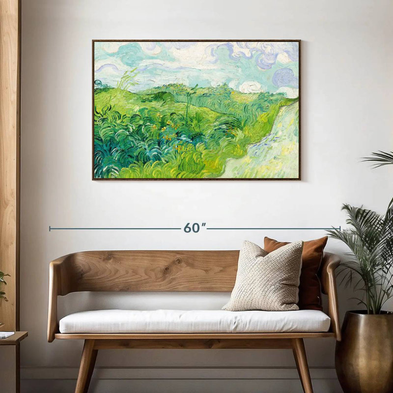 Champ de blé vert Auvers, Cadre flottant en noyer, 43 po x 29 po