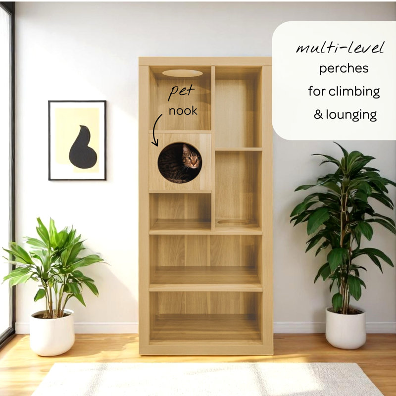Cliff Jr. Cat Tree Bookshelf, Oak, Tan