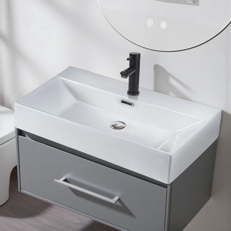 Belfry Bathroom 42mm W White Ceramic Oval Sink with Overflow,  15cm H x 42cm W x 51cm D