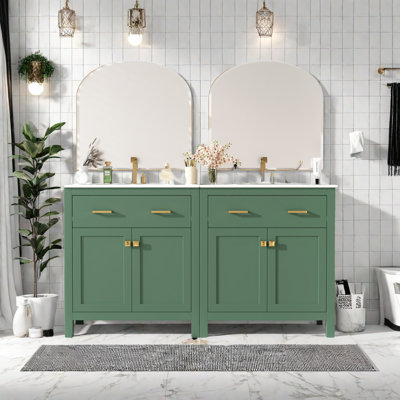 Bathroom Vanity With Ceramic Sink, Flip-Out Drawer, Storage Cabinet With U-Shaped Shelf & Soft-Close Doors, Solid Wood Frame Bathroom Cabinet With Storage Racks
