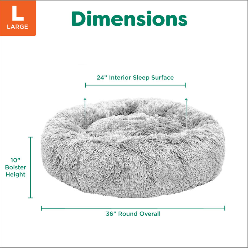 Calming Cuddler Long Fur Donut Bed, 10" H x 36" W x 36" D, Gray Mist