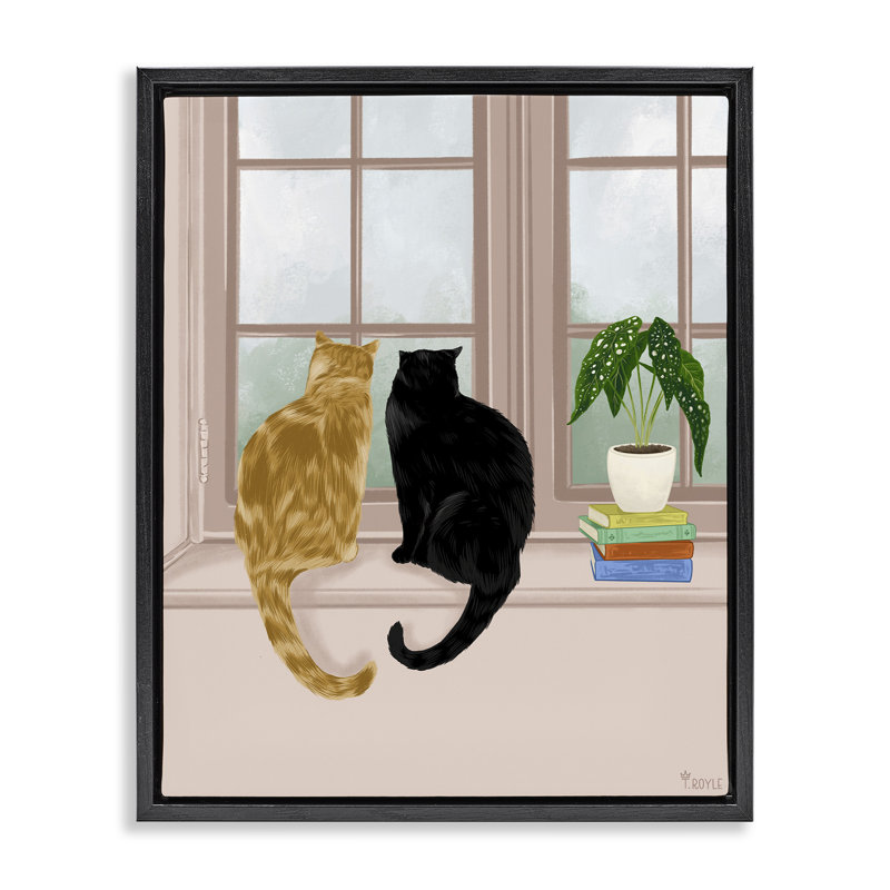 «Chat pair in Windowsill» par Tara Royle, Cadre flottant noir de jais, H 21 po x l 17 po