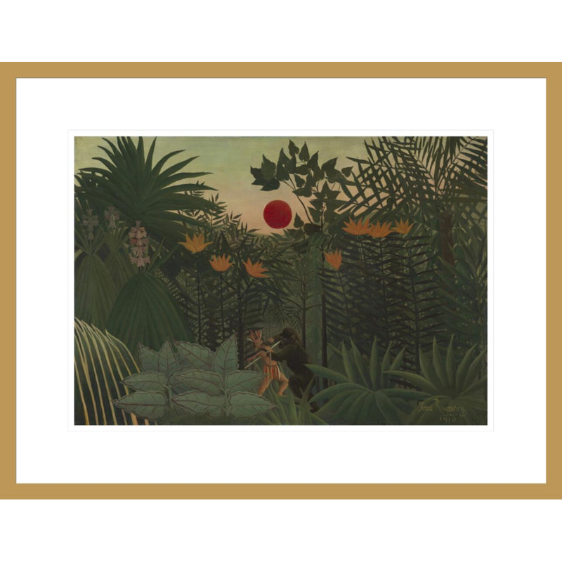 «Tropical Landscape - An American American Fighting with a Gorilla» par Henri Rousseau, impression giclée encadrée