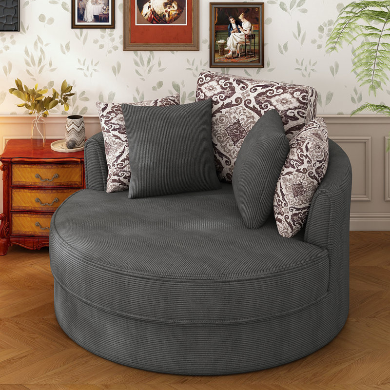 Ege Upholstered Swivel Barrel Chair, Gray Corduroy