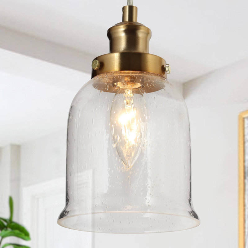 1-Light Kitchen Pendant Light Bell Glass Shade