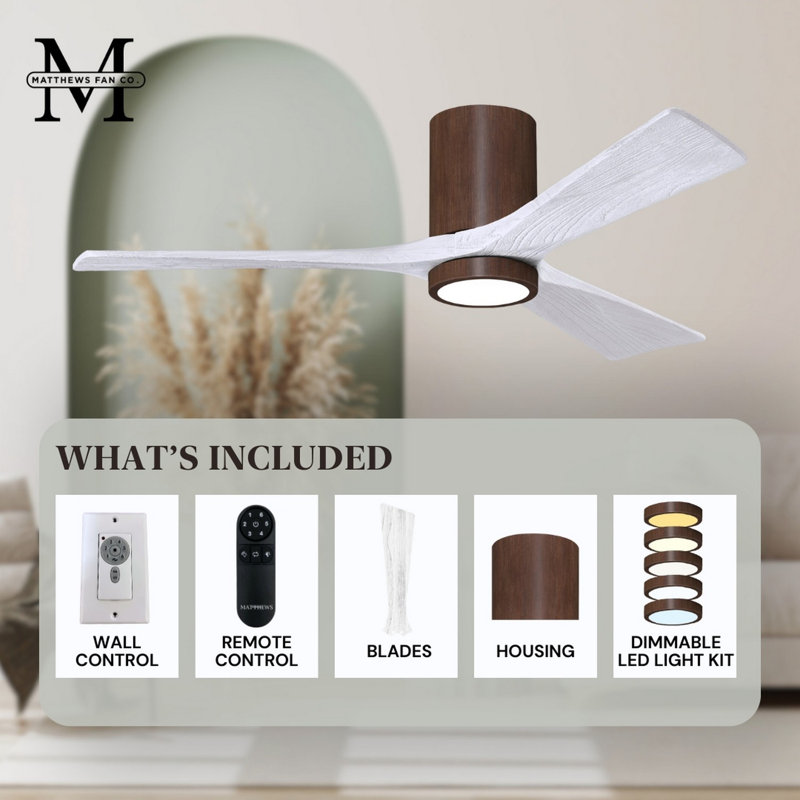 Irene LED Ceiling Fan, Matte White, Walnut, 52"