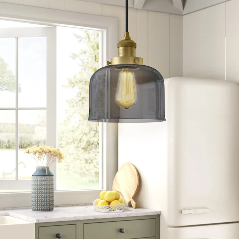 Luminaire suspendu en forme de cloche à 1 lumière Metropole, Laiton brossé, Plaqué couleur fumée, DEL