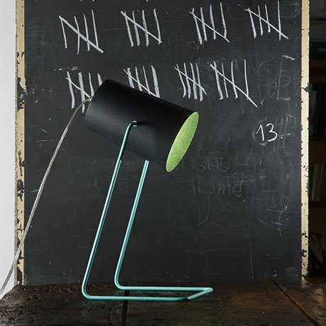 Metal Table Lamp, Black and turquoise