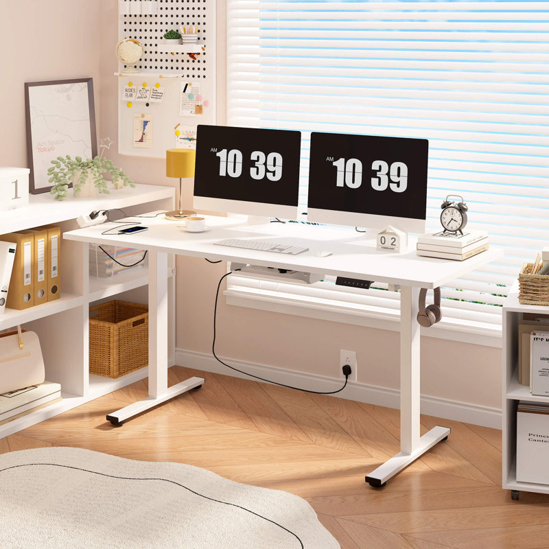 Adjustable Standing Desk, Whole-Piece Desktop, White, 60" W x 24" D