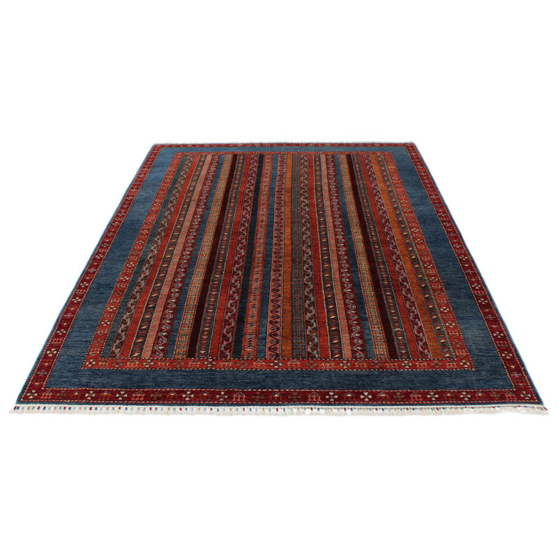 Tapis tribal turc 7 x 7 po bleu et multicolore