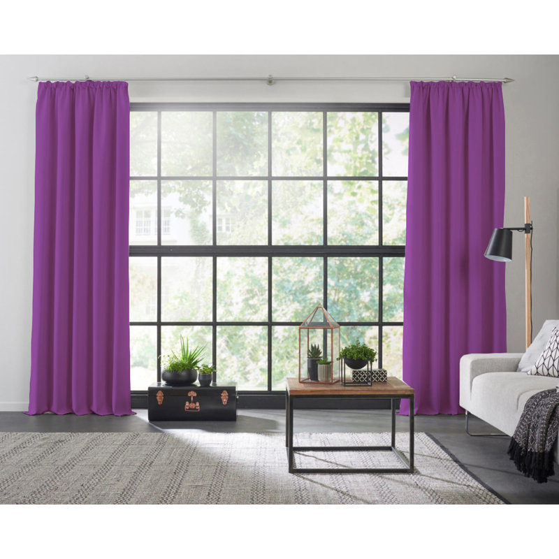 Polyester Blackout Pinch Pleat Curtain Panel, 142cm Width x 385cm Drop, Purple