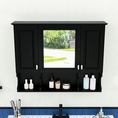Wall-Mounted Bathroom Mirror Cabinet with Adjustable Shelves, Hidden Storage and Open Storage