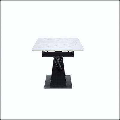 Extendable Dining Table with White Marble MDF Top and X-Frame Legs