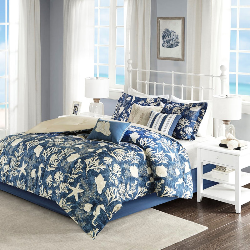 Blue Cotton Comforter 7 Piece Graceful Style