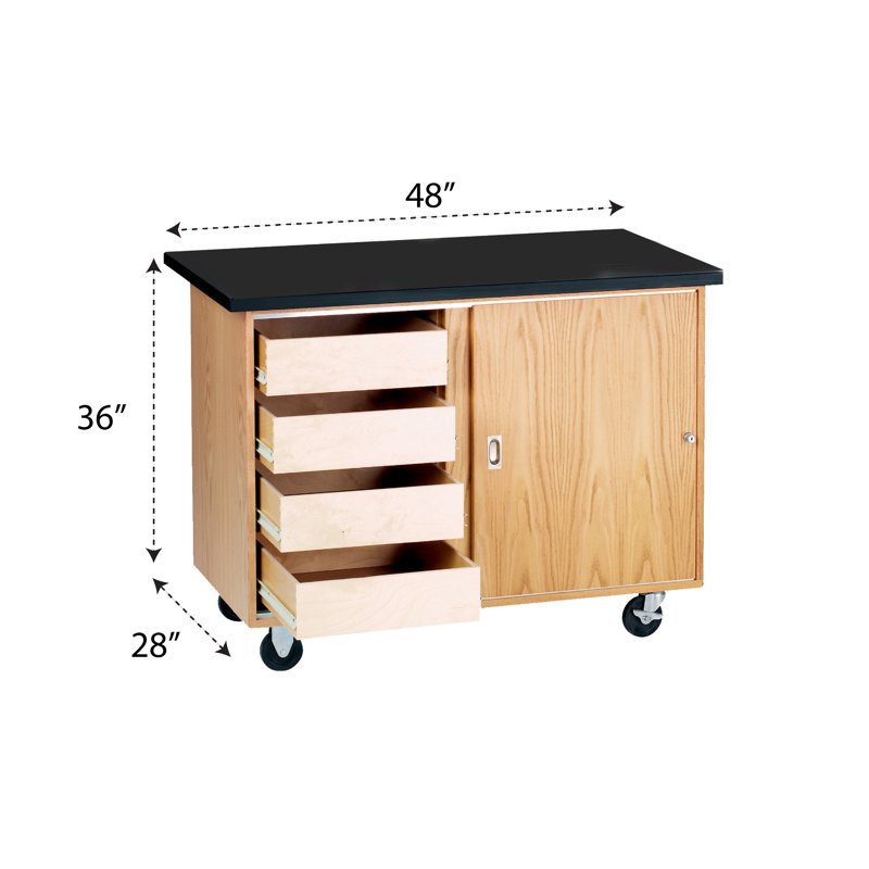 Centre de démonstration mobile Kinetic Quick-Ship avec tiroirs coulissants dans une armoire à porte coulissante