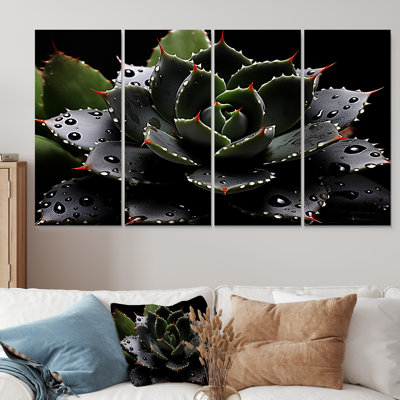 «Black Blooming Cactus», ensemble d'art mural 4 pièces Cactus
