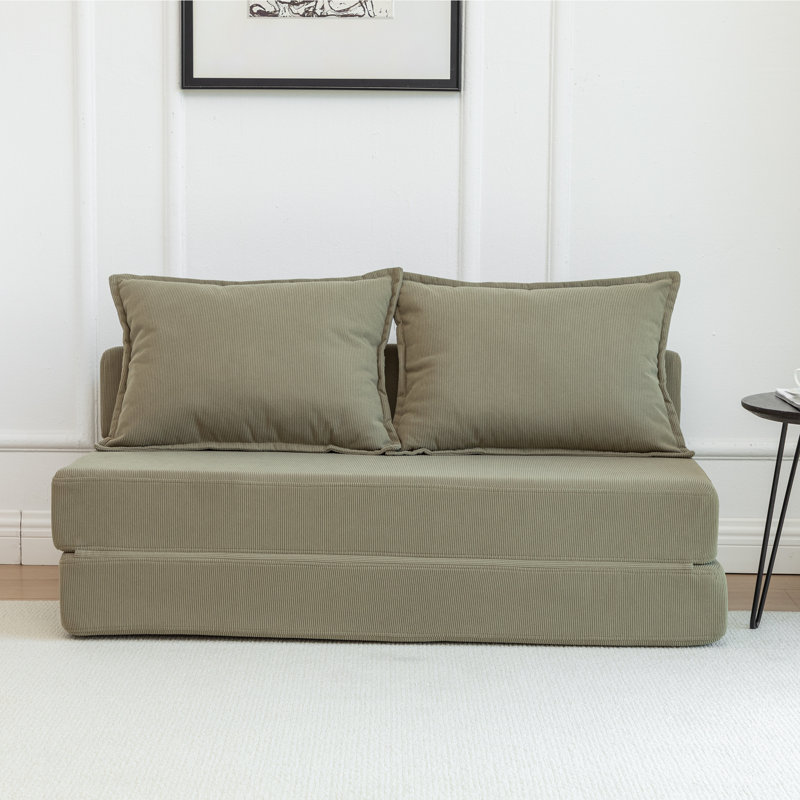 Canapé-lit 47 po pliable en velours côtelé avec 2 coussins sans assemblage requis, Green