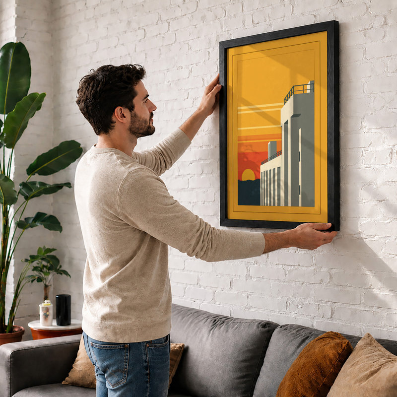 Industrial Sunrise Art Deco - Framed Print, Black, A4 - 29.7 x 21.0 cm