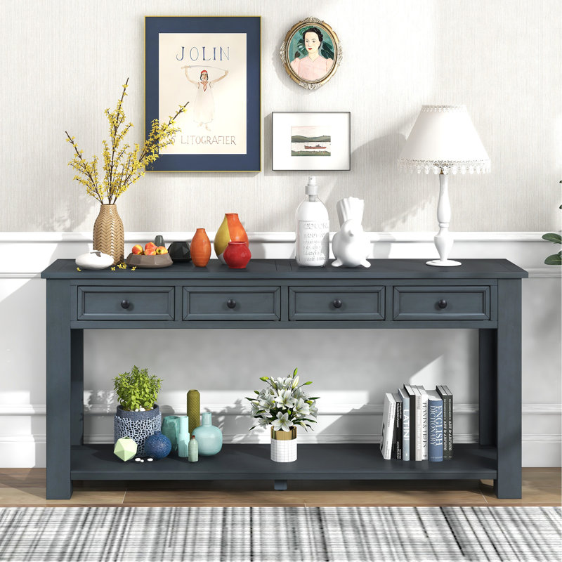 Console Table/Sofa Table With Storage Drawers And Bottom Shelf For Entryway Hallway, Navy