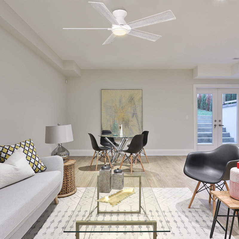 Ventilateur de plafond encastré à moteur à courant continu de 52 pouces avec lumière et télécommande, Blanc